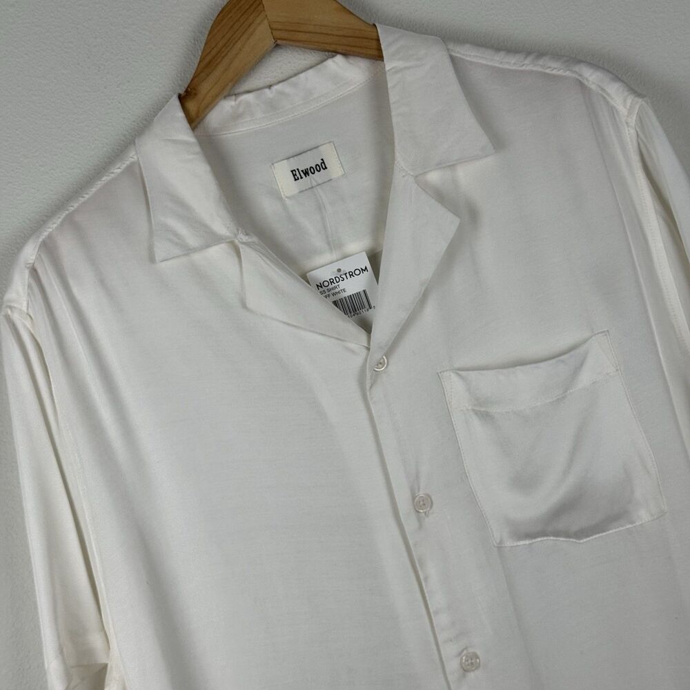 Elwood Camp Shirt White Lightweight Rayon Summer Resort Casual Men’s Size Large